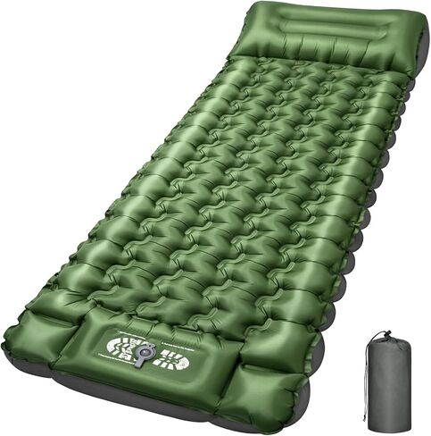 4 Inch Ultralight Sleeping Pad with Foot Pump and Pillow | Compact Water-Resistant Air Mattress for Backpacking, Hiking, Travel, and Camping in Kuwait