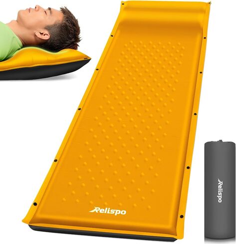 Self-Inflating Sleeping Pad with Built-in Pillow, 8R-Value 4 Season | 30D High-Density Foam Sleeping Mat, Lightweight Portable Camping Mat for Backpacking Hiking Travel, Snap Together for Couples in Saudi Arabia