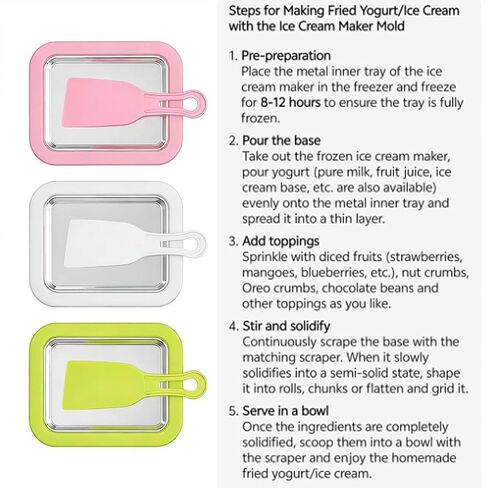 Rolled Ice Cream Kit, At-Home Rolled Ice Cream Maker with 2 Scrapers, DIY Instant Freeze Plate for Yogurt, Fruity Sorbet in Saudi Arabia