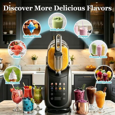 FAB&DELUXE Slushie Machine & Soft Serve Ice Cream Maker for Home, 2.6L/88oz | No Ice Needed, 6 Presets, Rapid Chill, Self-Cleaning, Frozen Drink Machine for Ice Cream, Margaritas, Frappés, Milk Shake in Saudi Arabia