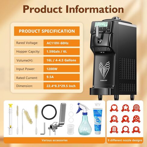 Commercial Soft Serve Ice Cream Maker Machine 3.5 Gal/H Output | 5" Touch Screen, Auto-Clean & Pre-Cool, Stainless 6L Hopper for Café Restaurant & dessert shops in Saudi Arabia