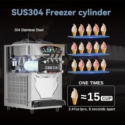 Commercial Soft Serve Ice Cream Machine 3 Flavor, Countertop Soft Serve Machine 22–28 L/hr, 2×6L Hoppers, 110V 1600W, Frozen Yogurt Machine with Pre-Cool, Night Mode, Low Mix Alert, One-Touch Clean in Saudi Arabia