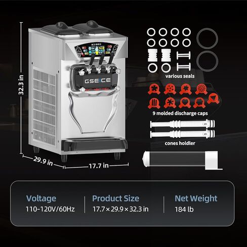 Commercial Soft Serve Ice Cream Machine 3 Flavor, Countertop Soft Serve Machine 22–28 L/hr, 2×6L Hoppers, 110V 1600W, Frozen Yogurt Machine with Pre-Cool, Night Mode, Low Mix Alert, One-Touch Clean in Saudi Arabia