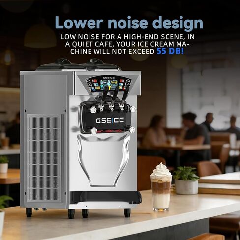 Commercial Soft Serve Ice Cream Machine 3 Flavor, Countertop Soft Serve Machine 22–28 L/hr, 2×6L Hoppers, 110V 1600W, Frozen Yogurt Machine with Pre-Cool, Night Mode, Low Mix Alert, One-Touch Clean in Saudi Arabia