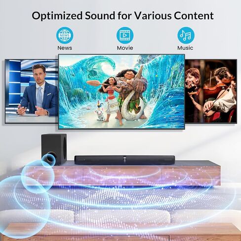 Sound Bar with Subwoofer, 110W Sound Bar for Smart TV with Adjustable Deep Bass & Volume Boost & 3 Equalizer Modes, Bluetooth/ARC/Opt/AUX, Detachable Soundbar for TV/PC/Gaming/Projectors in Kuwait