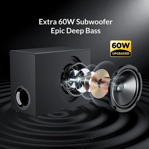 Sound Bar with Subwoofer, 110W Sound Bar for Smart TV with Adjustable Deep Bass & Volume Boost & 3 Equalizer Modes, Bluetooth/ARC/Opt/AUX, Detachable Soundbar for TV/PC/Gaming/Projectors in Kuwait