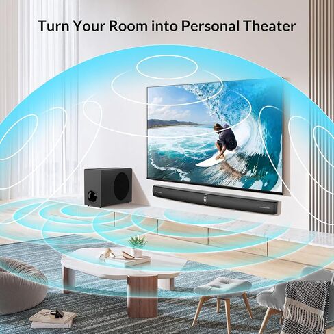Sound Bar with Subwoofer, 110W Sound Bar for Smart TV with Adjustable Deep Bass & Volume Boost & 3 Equalizer Modes, Bluetooth/ARC/Opt/AUX, Detachable Soundbar for TV/PC/Gaming/Projectors in Kuwait