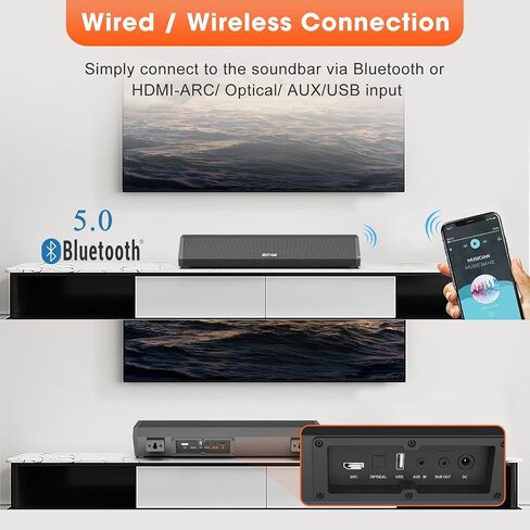 Bestisan Sound Bars for TV, 16'/50W Small Soundbar for TV, Sound Bar with Depths Sound Enhanced/DSP/Bass+/3EQ, Surround Sound Speakers for TV Works with HDMI ARC/CEC,Optical/BT/PC … in Saudi Arabia