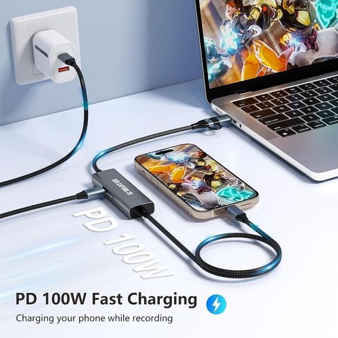 1080P 60FPS 2K@30Hz Capture Card, Type C to USB-A/C Video Capture Card USB 3.0 with 100W Power Delivery Ultra-Low Latency for Streaming, Recording, Gaming Compatible with Switch, iPad, Steam in Saudi Arabia