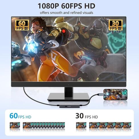 1080P 60FPS 2K@30Hz Capture Card, Type C to USB-A/C Video Capture Card USB 3.0 with 100W Power Delivery Ultra-Low Latency for Streaming, Recording, Gaming Compatible with Switch, iPad, Steam in Saudi Arabia
