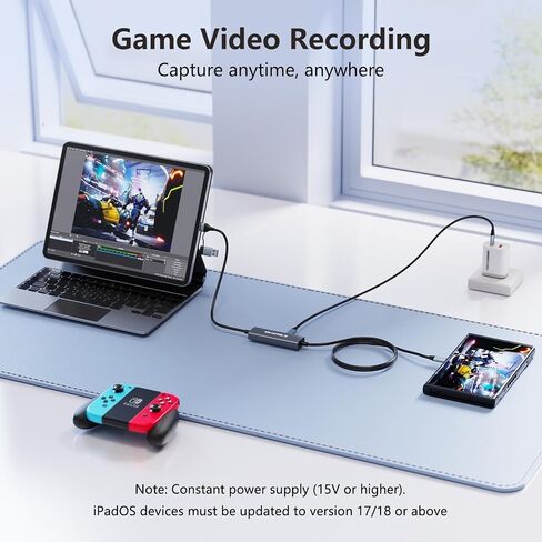 1080P 60FPS 2K@30Hz Capture Card, Type C to USB-A/C Video Capture Card USB 3.0 with 100W Power Delivery Ultra-Low Latency for Streaming, Recording, Gaming Compatible with Switch, iPad, Steam in Saudi Arabia