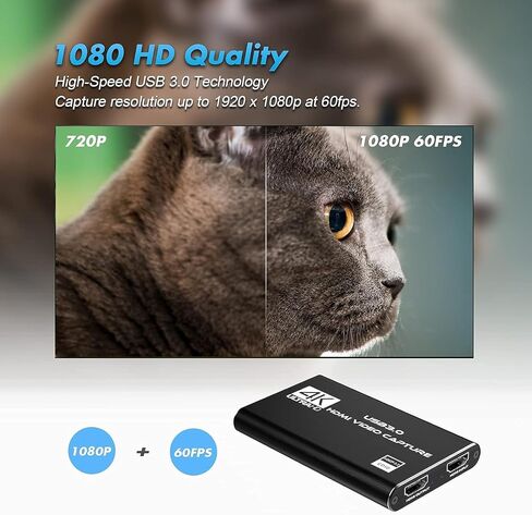 Video Capture Card, 4K HDMI Video Capture, USB 3.0 Game Capture Card, Video Capture Device Full HD 1080p 60FPS for Live Streaming, Work with PS4/PS5/Xbox/PC/Mac Linux Android Windows 10/11 in Kuwait