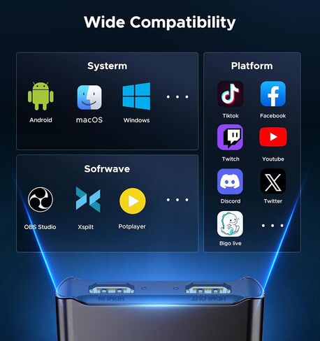 ByteWave USB 3.0 HDMI Video Capture Card, 4K Passthrough, HD 1080P60 Output | Metalshell, Plug & Play, HDMI to USB C Audio Video Game Capture Device for Streaming, Cam Link for Switch2/PS5/Xbox/PC/OBS in Saudi Arabia