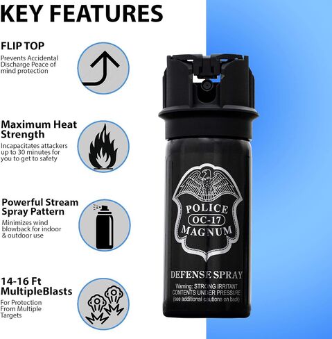 POLICE MAGNUM Black Pepper Spray Self Defense Safety Canister- Max Strength- 2oz Flip Top Stream in Saudi Arabia