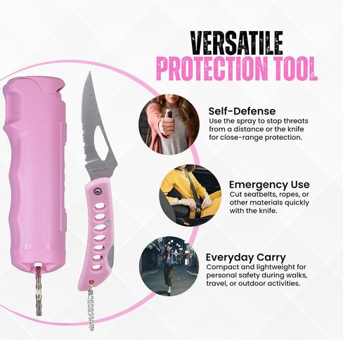 Police Magnum Keychain Pepper Spray Combo Safety Kit- Maximum Heat Strength OC with Pink Pocket Knife Self Defense- Made in The USA- 1 Pack Soft Pink FT & PNK KNF in Saudi Arabia