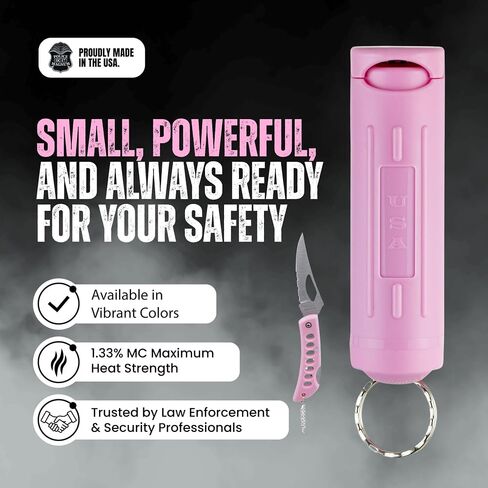 Police Magnum Keychain Pepper Spray Combo Safety Kit- Maximum Heat Strength OC with Pink Pocket Knife Self Defense- Made in The USA- 1 Pack Soft Pink FT & PNK KNF in Saudi Arabia
