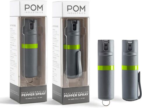 POM Pepper Spray Combo Pack, Keychain & Clip Model, Max Police Strength OC Formula, Quick Key Release, Flip Top Safety, 10 ft Range, 25 Bursts, 0.5 fl oz, Compact Tactical Design for Everyday Carry in Kuwait