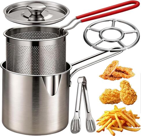 Mini Deep Fryer – 304 Stainless Steel with Basket，2Pcs | Personal Deep Fryer Set, Stainless Steel Pot with Strainer, Easy-Grip Handle, for Fish, Shrimp, Chicken & Fries in Saudi Arabia