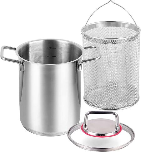 Joyeee Grease Container, 304 Stainless Steel Oil Filter Pot with Fry Basket, 118.35oz/3.5L Multi-Use Deep Fryer, Oil Storage Container & Cooking Pot, for Home, Tempura Chips, Fries, Fish, Chicken in Saudi Arabia