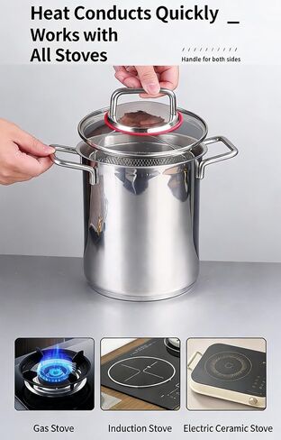 Joyeee Grease Container, 304 Stainless Steel Oil Filter Pot with Fry Basket, 118.35oz/3.5L Multi-Use Deep Fryer, Oil Storage Container & Cooking Pot, for Home, Tempura Chips, Fries, Fish, Chicken in Saudi Arabia