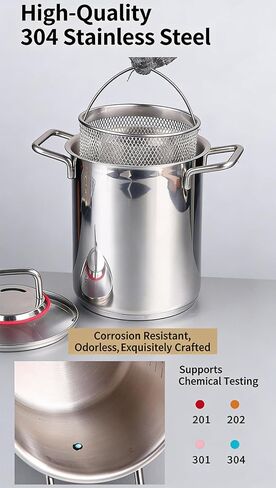 Joyeee Grease Container, 304 Stainless Steel Oil Filter Pot with Fry Basket, 118.35oz/3.5L Multi-Use Deep Fryer, Oil Storage Container & Cooking Pot, for Home, Tempura Chips, Fries, Fish, Chicken in Saudi Arabia