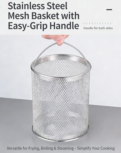 Joyeee Grease Container, 304 Stainless Steel Oil Filter Pot with Fry Basket, 118.35oz/3.5L Multi-Use Deep Fryer, Oil Storage Container & Cooking Pot, for Home, Tempura Chips, Fries, Fish, Chicken in Saudi Arabia