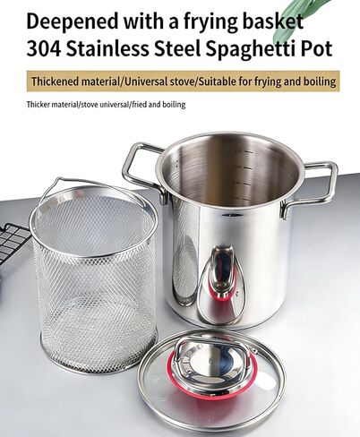 Joyeee Grease Container, 304 Stainless Steel Oil Filter Pot with Fry Basket, 118.35oz/3.5L Multi-Use Deep Fryer, Oil Storage Container & Cooking Pot, for Home, Tempura Chips, Fries, Fish, Chicken in Saudi Arabia