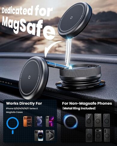 2026 Upgraded 360° Vacuum Magnetic Car Phone Holder for Magsafe [96+LBS Strongest Suction & 2800gf Strongest Magnetic], Adjustable Car Phone Mount for Your Car/Gym/Mirror/Shower for iPhone & Android in Saudi Arabia