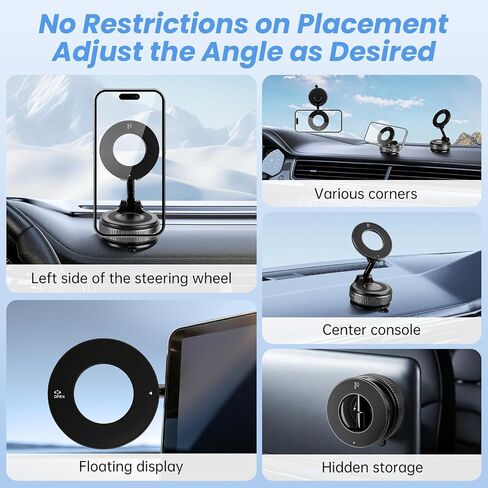 2026 Upgraded Vacuum Magnetic Car Phone Holder Mount [85 LBS Strongest Suction] 360° Adjustable Magnetic Phone Holder, Foldable Car Mount for All cellphones in Saudi Arabia