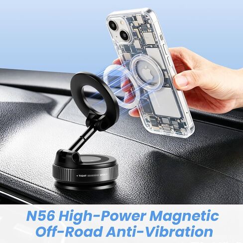 2026 Upgraded Vacuum Magnetic Car Phone Holder Mount [85 LBS Strongest Suction] 360° Adjustable Magnetic Phone Holder, Foldable Car Mount for All cellphones in Saudi Arabia