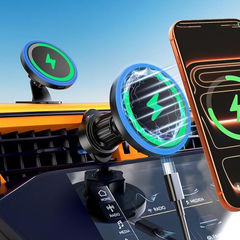 Mag Safe Car Mount Charger, 3 in 1 [LED RGB HandsFree] Wireless Car Charger | Strong Magnetic Phone Holders for Your Car- Fast Charging MagSafe Car Phone Monut Charger for iPhone 17/16/15/14/13/12 Series in Saudi Arabia