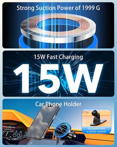 Mag Safe Car Mount Charger, 3 in 1 [LED RGB HandsFree] Wireless Car Charger | Strong Magnetic Phone Holders for Your Car- Fast Charging MagSafe Car Phone Monut Charger for iPhone 17/16/15/14/13/12 Series in Saudi Arabia