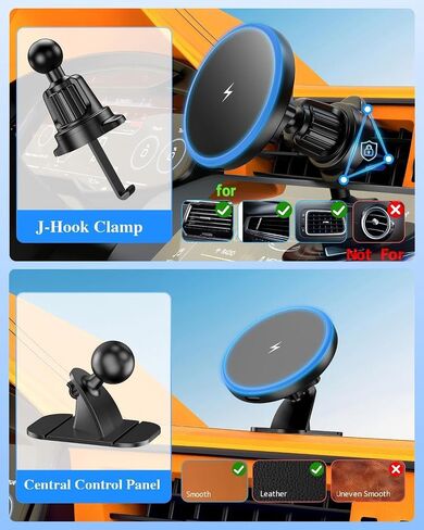 Mag Safe Car Mount Charger, 3 in 1 [LED RGB HandsFree] Wireless Car Charger | Strong Magnetic Phone Holders for Your Car- Fast Charging MagSafe Car Phone Monut Charger for iPhone 17/16/15/14/13/12 Series in Saudi Arabia