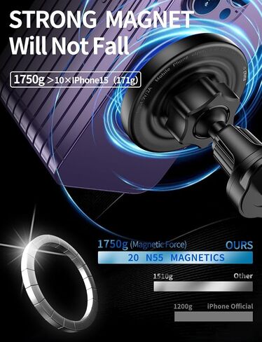 Mag Safe Car Mount Charger, 3 in 1 [LED RGB HandsFree] Wireless Car Charger | Strong Magnetic Phone Holders for Your Car- Fast Charging MagSafe Car Phone Monut Charger for iPhone 17/16/15/14/13/12 Series in Saudi Arabia