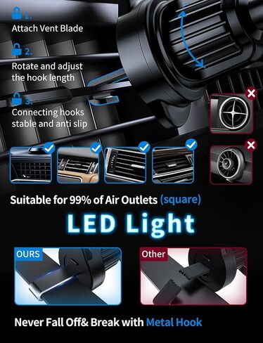 Mag Safe Car Mount Charger, 3 in 1 [LED RGB HandsFree] Wireless Car Charger | Strong Magnetic Phone Holders for Your Car- Fast Charging MagSafe Car Phone Monut Charger for iPhone 17/16/15/14/13/12 Series in Saudi Arabia