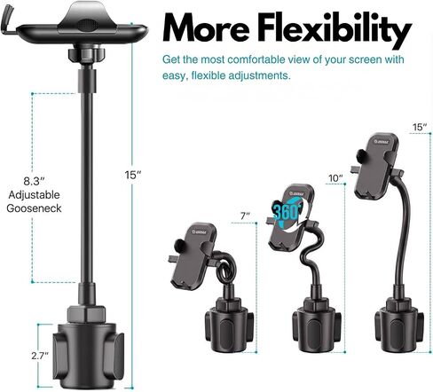 Cup Holder Phone Mount 15 Inch Adjustable Gooseneck Arm for Car | Adjustable long arm and stable cup holder base keep your phone secure, easy to reach, and clear to view while driving in Saudi Arabia