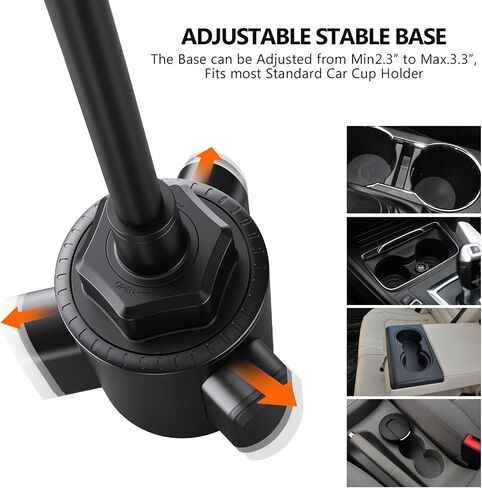 Cup Holder Phone Mount 15 Inch Adjustable Gooseneck Arm for Car | Adjustable long arm and stable cup holder base keep your phone secure, easy to reach, and clear to view while driving in Saudi Arabia