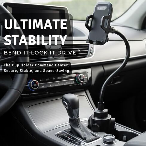 Cup Holder Phone Mount 15 Inch Adjustable Gooseneck Arm for Car | Adjustable long arm and stable cup holder base keep your phone secure, easy to reach, and clear to view while driving in Saudi Arabia