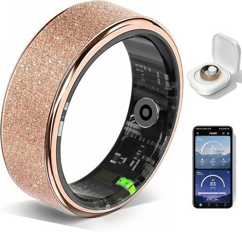 Frosted Glitter Smart Ring, Fitness & Health Tracker for Women Men | No Subscription, Heart Rate, Blood Oxygen, HRV, Skin Temperature, Track Steps and Calories, for Android & iOS, Rose Gold in Saudi Arabia