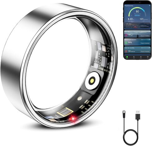 Mirlray Smart Ring for Women & Men, Smart Ring Health Tracker(Silver, 7) in Kuwait