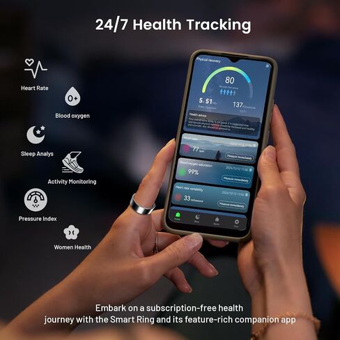 Mirlray Smart Ring for Women & Men, Smart Ring Health Tracker(Silver, 7) in Kuwait