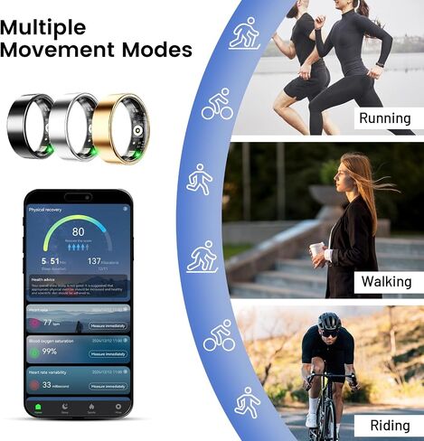Mirlray Smart Ring for Women & Men, Smart Ring Health Tracker(Silver, 7) in Kuwait