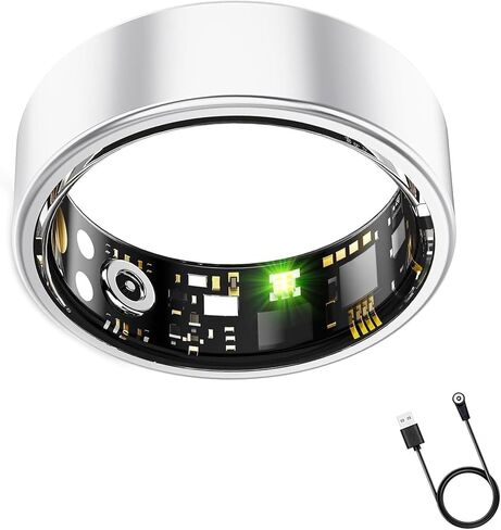Smart Ring Health Tracker for Women and Men, Fitness Ring with Heart Rate, Sleep & Step Tracking, No Subscription, IP68 Waterproof, Compatible with iOS & Android (Silver, 6) in Saudi Arabia