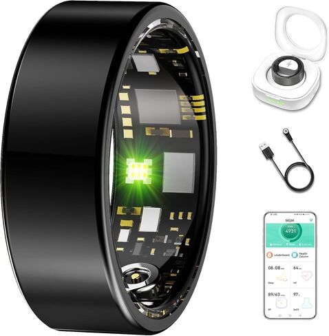 Smart Ring for Women & Men, Fitness Tracker with Heart Rate, Blood Oxygen, Blood Pressure, Sleep Monitoring, Step Counting, IP68 Waterproof for iPhone and Android Black 14 in Saudi Arabia