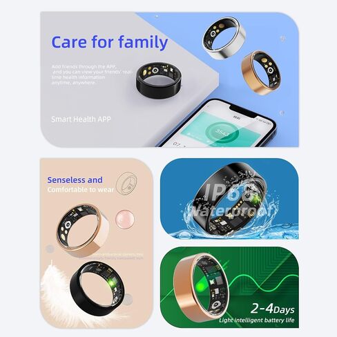 Smart Ring for Women & Men, Fitness Tracker with Heart Rate, Blood Oxygen, Blood Pressure, Sleep Monitoring, Step Counting, IP68 Waterproof for iPhone and Android Black 14 in Saudi Arabia