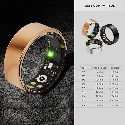 Smart Ring for Women & Men, Fitness Tracker with Heart Rate, Blood Oxygen, Blood Pressure, Sleep Monitoring, Step Counting, IP68 Waterproof for iPhone and Android Black 14 in Saudi Arabia