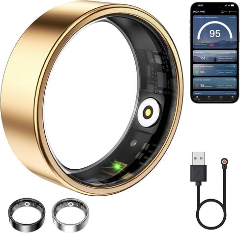 Smart Ring for Women & Men, Fitness Tracker with Heart Rate, Blood Oxygen, Sleep Monitoring, Long-Lasting Battery, IP68 Waterproof, Compatible with iPhone & Android (Gold, #7) in Saudi Arabia