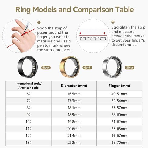 Smart Ring for Women & Men, Fitness Tracker with Heart Rate, Blood Oxygen, Sleep Monitoring, Long-Lasting Battery, IP68 Waterproof, Compatible with iPhone & Android (Gold, #7) in Saudi Arabia