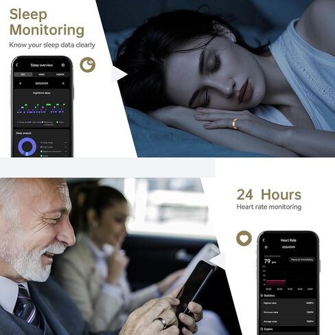 Smart Ring for Women & Men, Fitness Tracker with Heart Rate, Blood Oxygen, Sleep Monitoring, Long-Lasting Battery, IP68 Waterproof, Compatible with iPhone & Android (Gold, #7) in Saudi Arabia