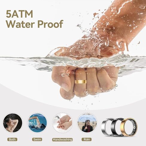 Smart Ring for Women & Men, Fitness Tracker with Heart Rate, Blood Oxygen, Sleep Monitoring, Long-Lasting Battery, IP68 Waterproof, Compatible with iPhone & Android (Gold, #7) in Saudi Arabia